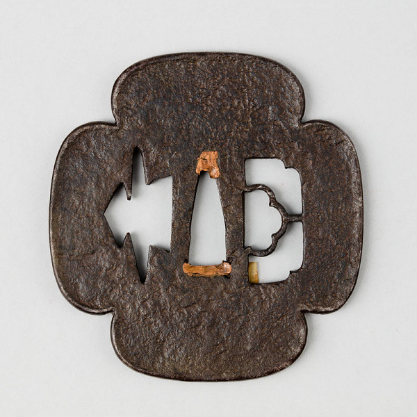 Anonymous artist - Mokkō (clover-leaf-shaped) tsuba (sword guard) with decorative lattice 
