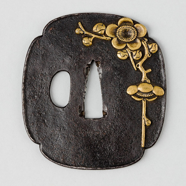 Anonymous artist (Shōami school) - Mokkō (clover-leaf-shaped) tsuba (sword guard) with blooming cherry motif 