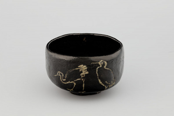 Anonymous artist (imitator of Ogata Kenzan style) - Chawan tea bowl decorated with herons 