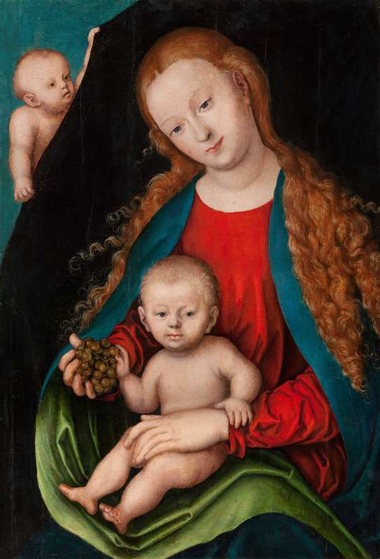 Lucas Cranach the Elder -  workshop - Madonna and Child before a Curtain
