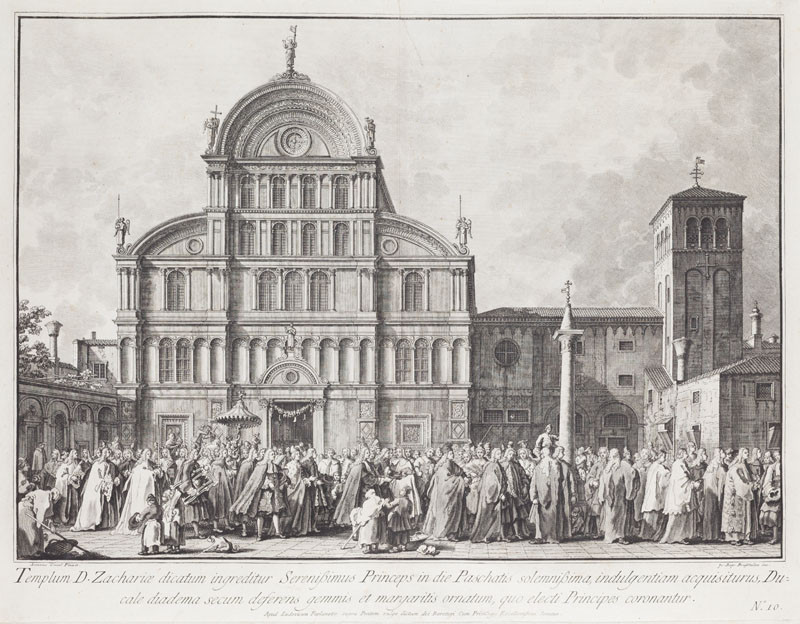 Giovanni Battista Brustolon - rytec, Antonio Canaletto - inventor - Dóže před chrámem San Zaccaria