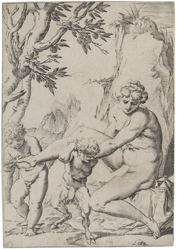Agostino Carracci - engraver - Nymph, Putto and Satyr