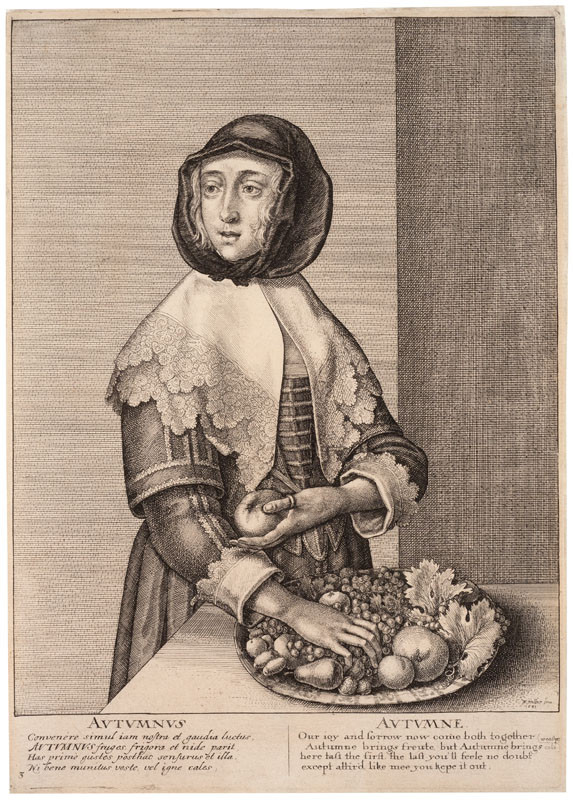 Wenceslaus Hollar - engraver - Autumn from the cycle The Four Seasons as Three-Quarter-Length Female Figures