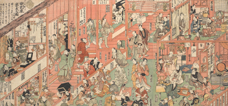 Utagawa Kunisada - Pohled do šaten divadla Nakamuraza ve čtvrti Sakaičó v Edu (Sakaičó Nakamuraza gakuja no zu)