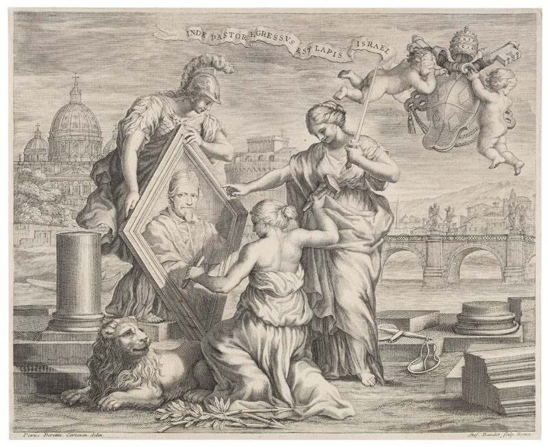 Etienne Baudet - rytec, Pietro da Cortona - inventor (tvůrce předlohy) - Pastor Egressus est Lapis Israel (Klement IX)