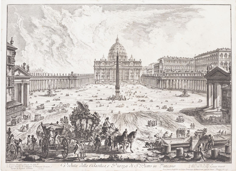 Giovanni Battista Piranesi - rytec - Veduta s bazilikou a náměstím sv. Petra ve Vatikánu, z cyklu Vedute di Roma