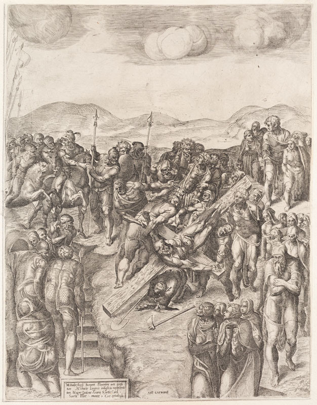 Michele Grechi Lucchese - rytec, Michelangelo Buonarroti - inventor, Antonio Lafréry - vydavatel - Ukřižování sv. Petra