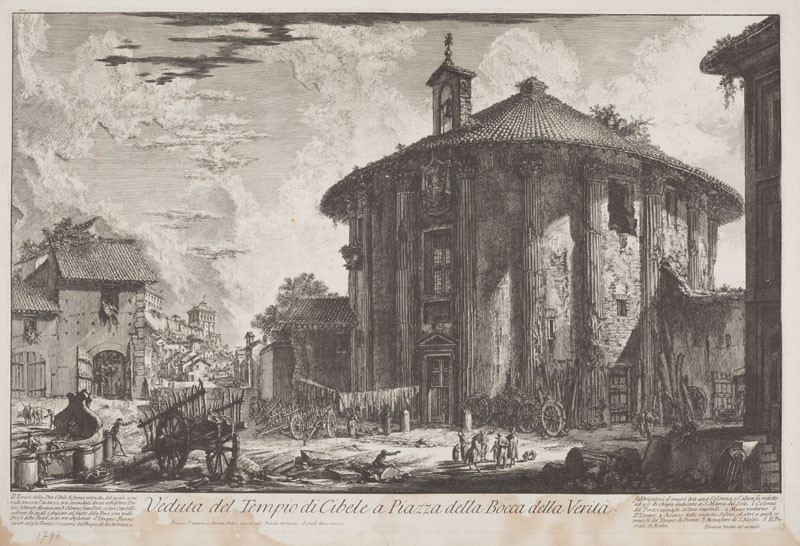 Giovanni Battista Piranesi - rytec - Pohled na tzv. Kybelin chrám na Piazza della Bocca della Verità, z cyklu Vedute di Roma