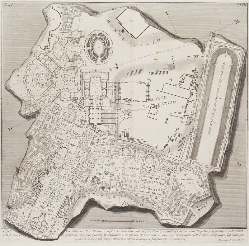 Giovanni Battista Piranesi - engraver - Plan of the ancient Forum Romanum, from Le Antichità Romane I, Plate XLIII