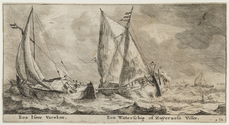 Reinier Nooms Zeeman - engraver - The „Isere“ Vessel and a Fishing Boat in the Bay of Zuiderzee, from the series Various Ships and Views of Amsterdam