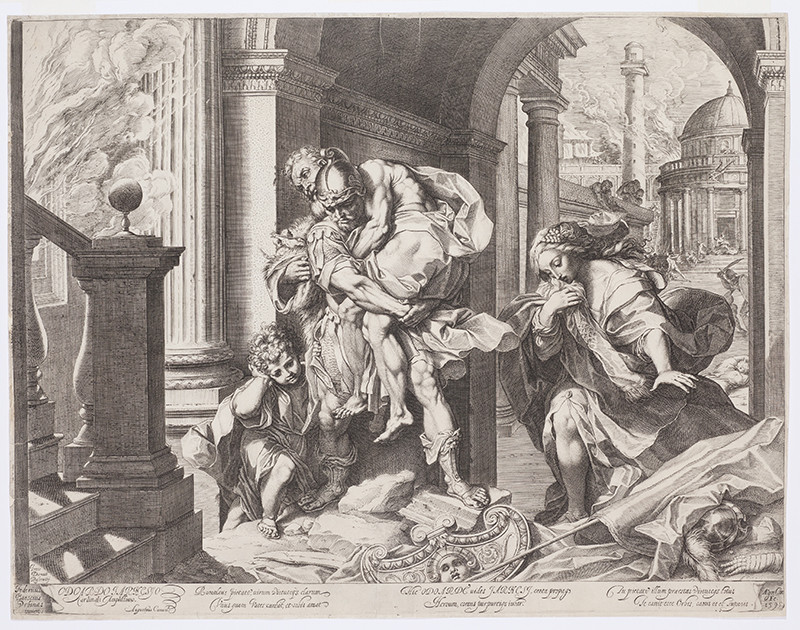 Agostino Carracci - rytec, Federico Barocci - inventor - Aeneas zachraňuje otce z hořící Tróje