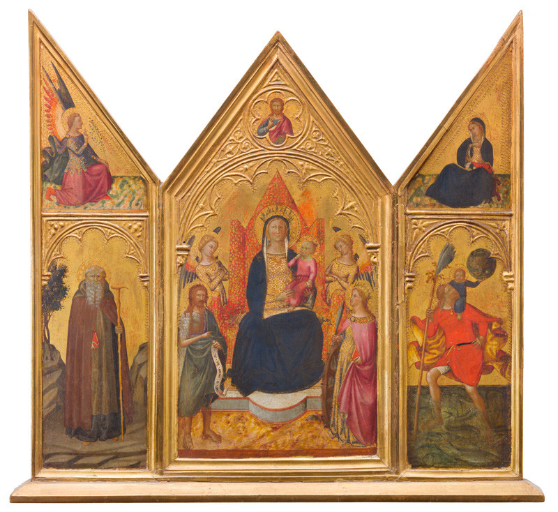 Niccolo Buonaccorso - Triptych s P. Marií a dítětem na trůnu - střed domácího oltáříku: P. Marie se sv. Janem Křtitelem, sv. Kateřinou a anděli