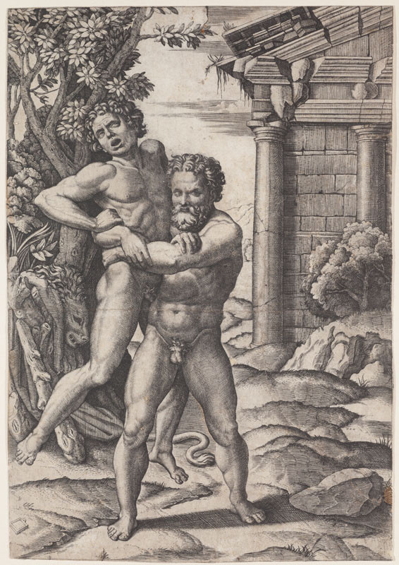 Marcantonio Raimondi - rytec, Raffael - inventor - Herkules a Anteus