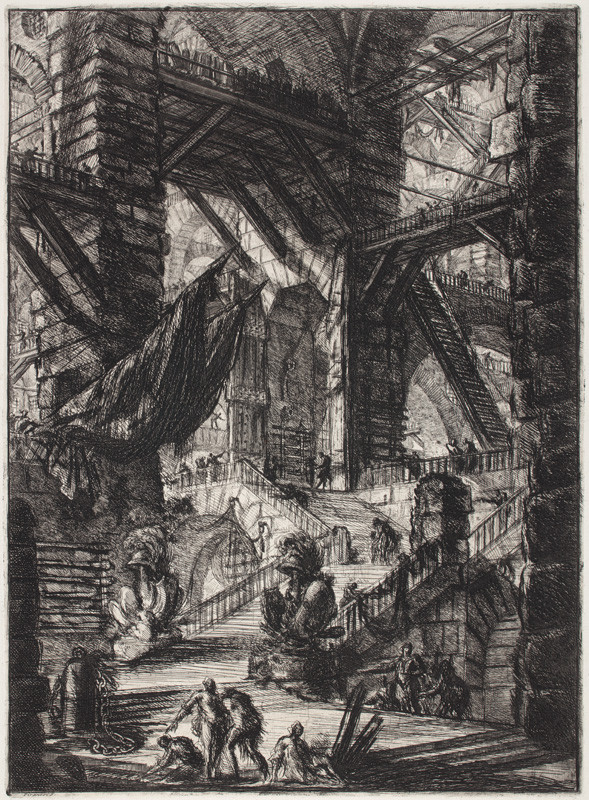Giovanni Battista Piranesi - engraver - The Staircase with Trophies, from the cycle Carceri, Plate VIII