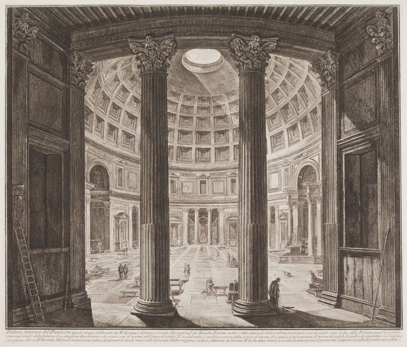 Giovanni Battista Piranesi - rytec - Interiér Pantheonu, z alba Vedute di Roma