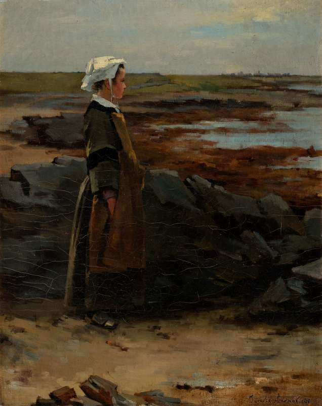 Jaroslav Čermák - A Young Breton Woman by the Sea - Shore