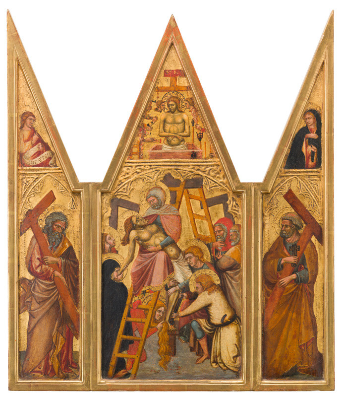 Luca di Tommè - Triptych with the Descent from the Cross/Decsent from the Cross/Christ Surrounded by the Symbols and Instruments of His Passion