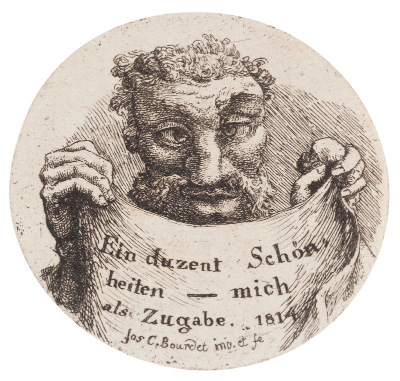 Josef Karel Burde - rytec - Cyklus karikaturních hlav - titulní list (Ein duzend Schönheiten)