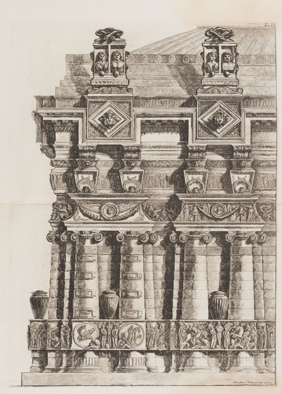 Giovanni Battista Piranesi - rytec - Průčelí budovy se sloupovím v přízemí - Parere sulľArchitettura, list VI