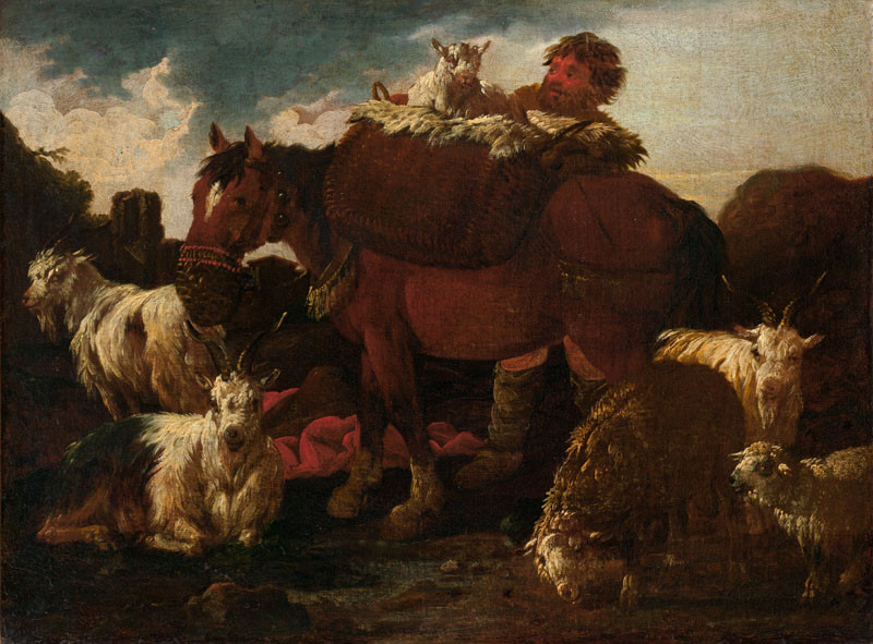 Philipp Peter Roos - Horse and Goats Grazing