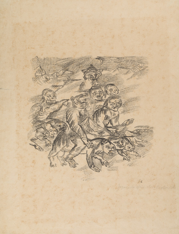Oskar Kokoschka - Invaders, Illustration of the essay Die chinesische Mauer by Karl Kraus