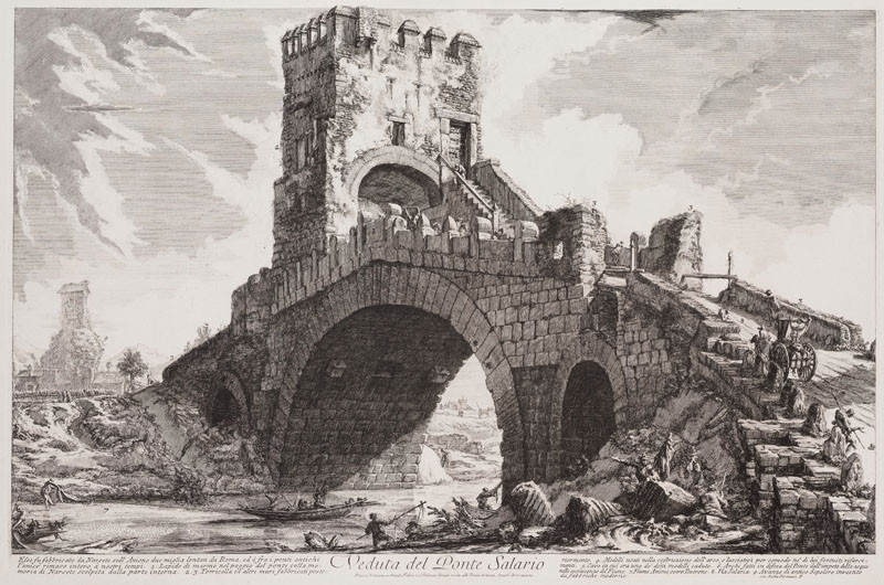 Giovanni Battista Piranesi - rytec - Pohled na most Salario, z alba Vedute di Roma