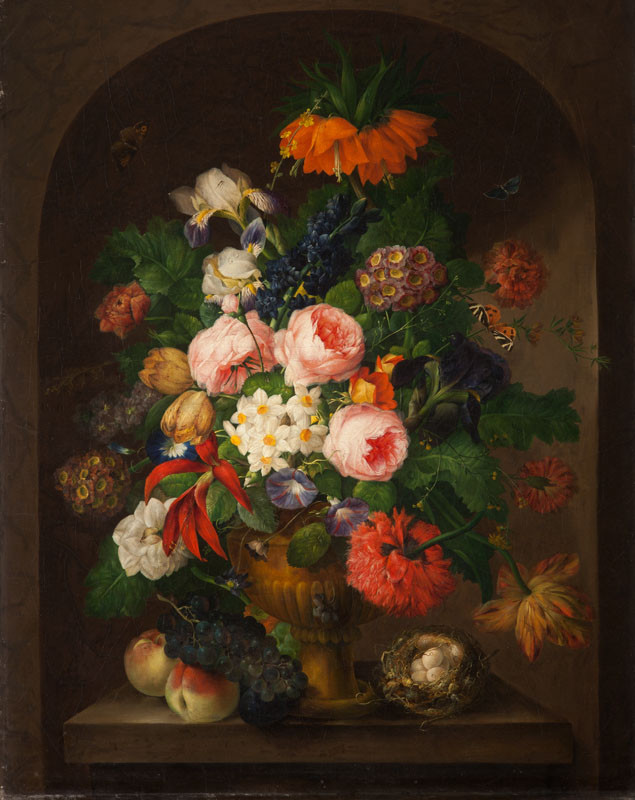 Franz Xaver Petter - Still Life with Flowers and a Bird's Nest