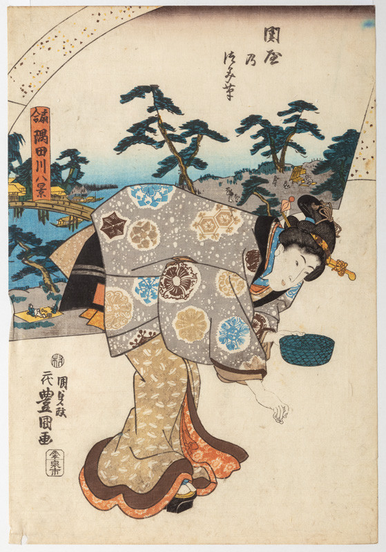 Utagawa Kunisada (Tojokuni III.) - Trhání bylin v Sekiji (Sekija no cumikusa)