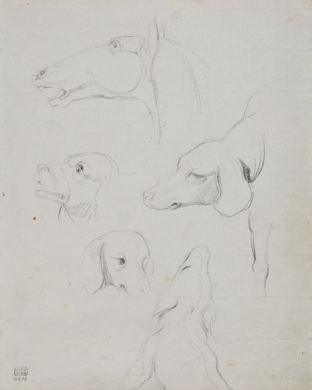 František Tkadlík - Sheet from Sketchbook C - sketches of the heads of dogs and horses