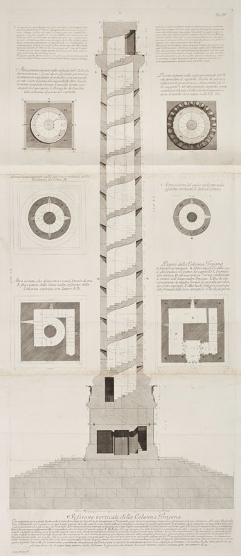 Giovanni Battista Piranesi - engraver, Francesco Piranesi – engraver - Vertical section of Trajan's Column, from Trofeo o sia Magnifica Colonna coclide, Plate IV