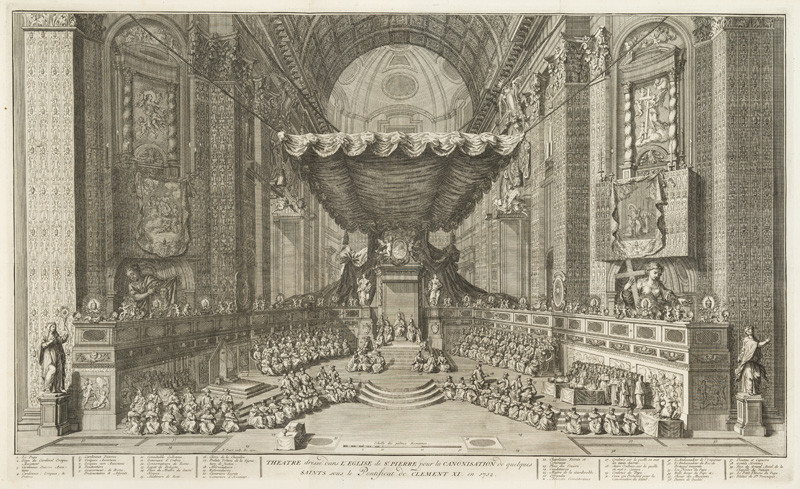 Bernard Picart - rytec - Shromáždění kléru v bazilice sv. Petra při příležitosti svatořečení několika světců Klementem XI.