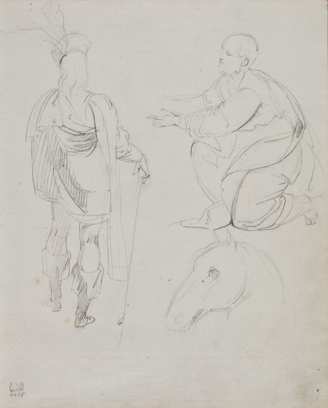 František Tkadlík - Sheet from Sketchbook C - sketches of two figures and a horse’s head