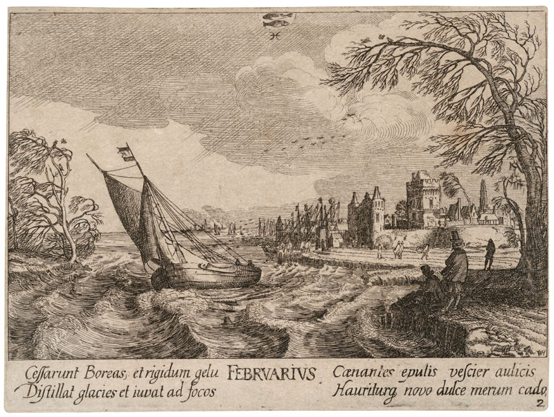 Wenceslaus Hollar - engraver, Johann Tscherningk - publisher, Jan van de Velde - inventor - February from the cycle Twelve Months