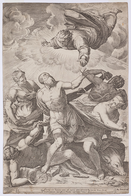 Agostino Carracci - rytec, Tintoretto - inventor - Pokušení svatého Antonína
