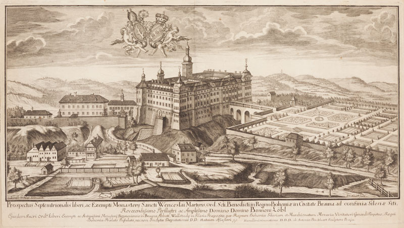 Antonín Birkhart - rytec, Jan Josef Dietzler - inventor - Pohled na benediktinský klášter v Broumově
