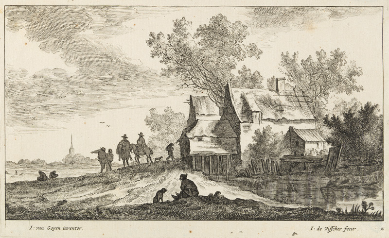 Jan Visscher - rytec, Jan Josefsz van Goyen - inventor - Pocestní u domku poblíž jezera, z cyklu Říční krajiny
