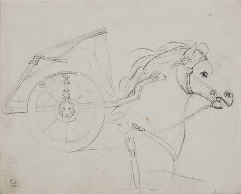 František Tkadlík - Sheet from Sketchbook C - study of an ancient racing chariot, reverse side: landscape study