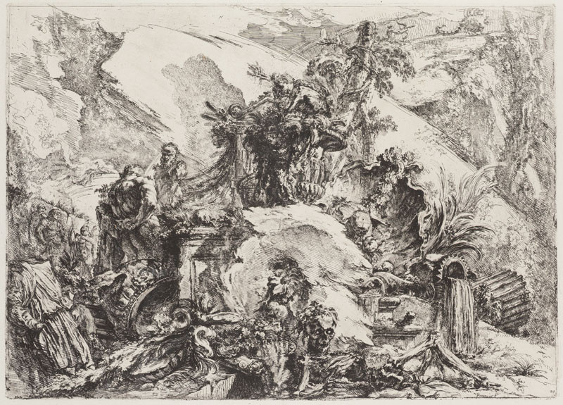 Giovanni Battista Piranesi - rytec - Kostlivec, z cyklu Grotteschi