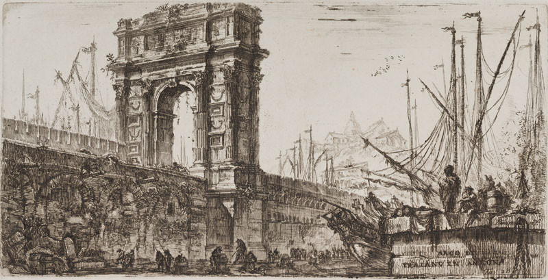 Giovanni Battista Piranesi - rytec - Arco di Trajano in Ancona (Traianův oblouk v Anconě), Antichita Romane de’ Tempi della Repubblica