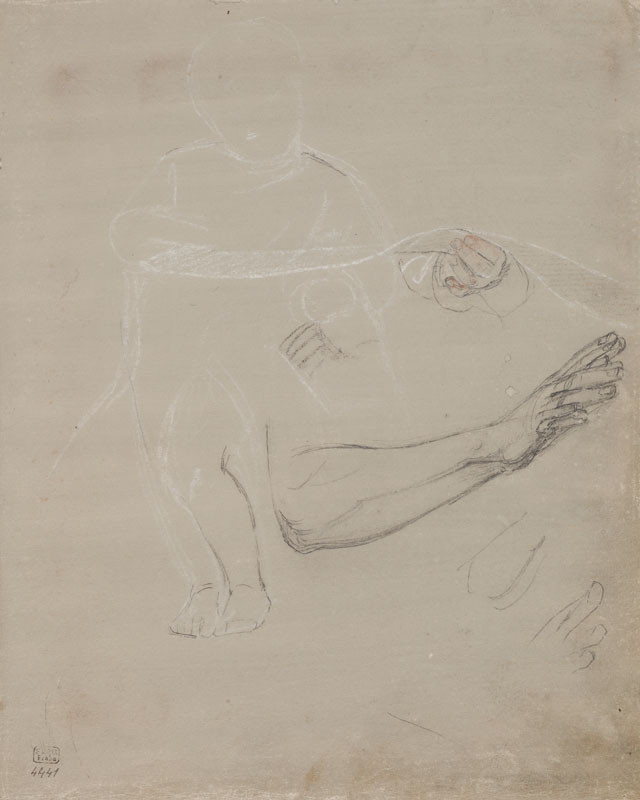 František Tkadlík - Sheet from Sketchbook C - sketch of a standing child and hands for the painting of Saint Joseph and the Christ Child