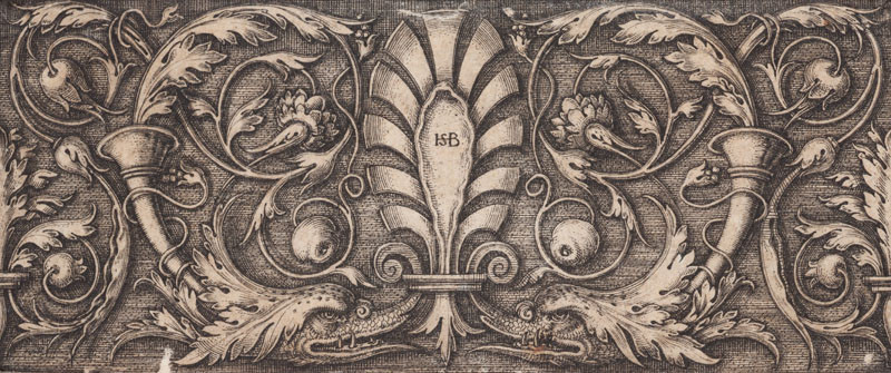 Hans Sebald Beham - rytec - Ornament se dvěma delfíními hlavami