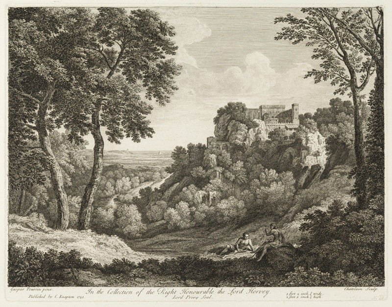 Jean-Baptiste Chatelain - rytec, Gaspard Dughet - inventor - Přímořská krajina s hradem