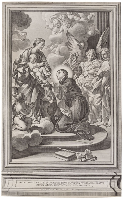 Nicolas Dorigny - rytec, Carlo Maratta - inventor - Panna Marie se zjevuje sv. Stanislavu Kostkovi