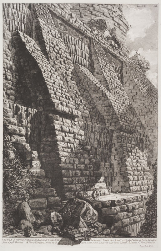 Giovanni Battista Piranesi - rytec - Základy Hadrianova mauzolea, Le Antichità Romane IV, (Římské antické památky)