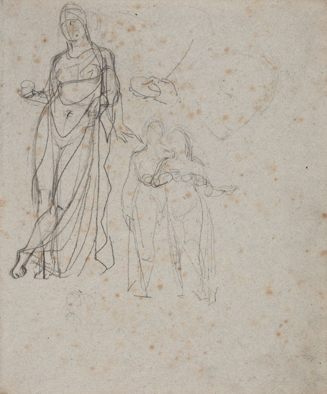 František Tkadlík - Sheet from Sketchbook A - standing female figure; group of figures