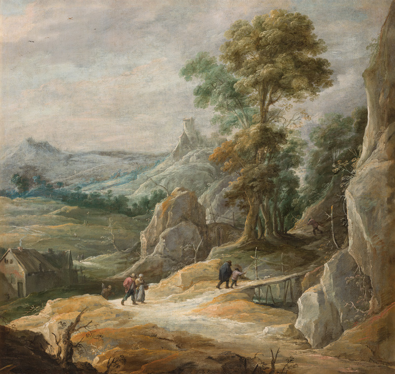 David II. Teniers - Skalnatá krajina s poutníky