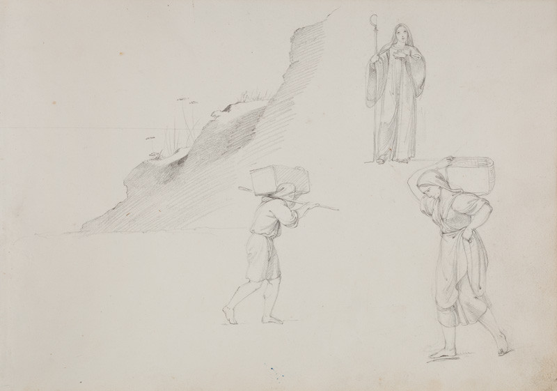 František Tkadlík - Sheet from the Southern Italian Sketchbook - sketch of the landscape and human figures