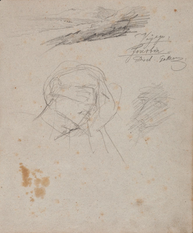 František Tkadlík - Sheet from Sketchbook A - sketch of a mountain landscape; the head of a man