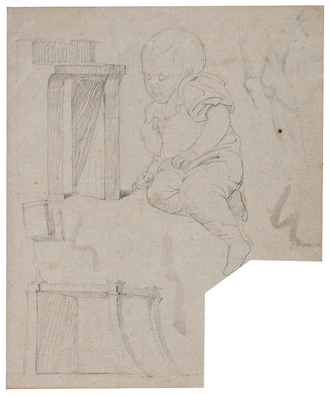 František Tkadlík - Sheet from Sketchbook A - two studies of an armchair; sitting child; knee