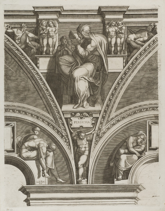 Giorgio Ghisi - rytec, Michelangelo Buonarroti - inventor - Sibyla perská z cyklu Proroků a Sibyl